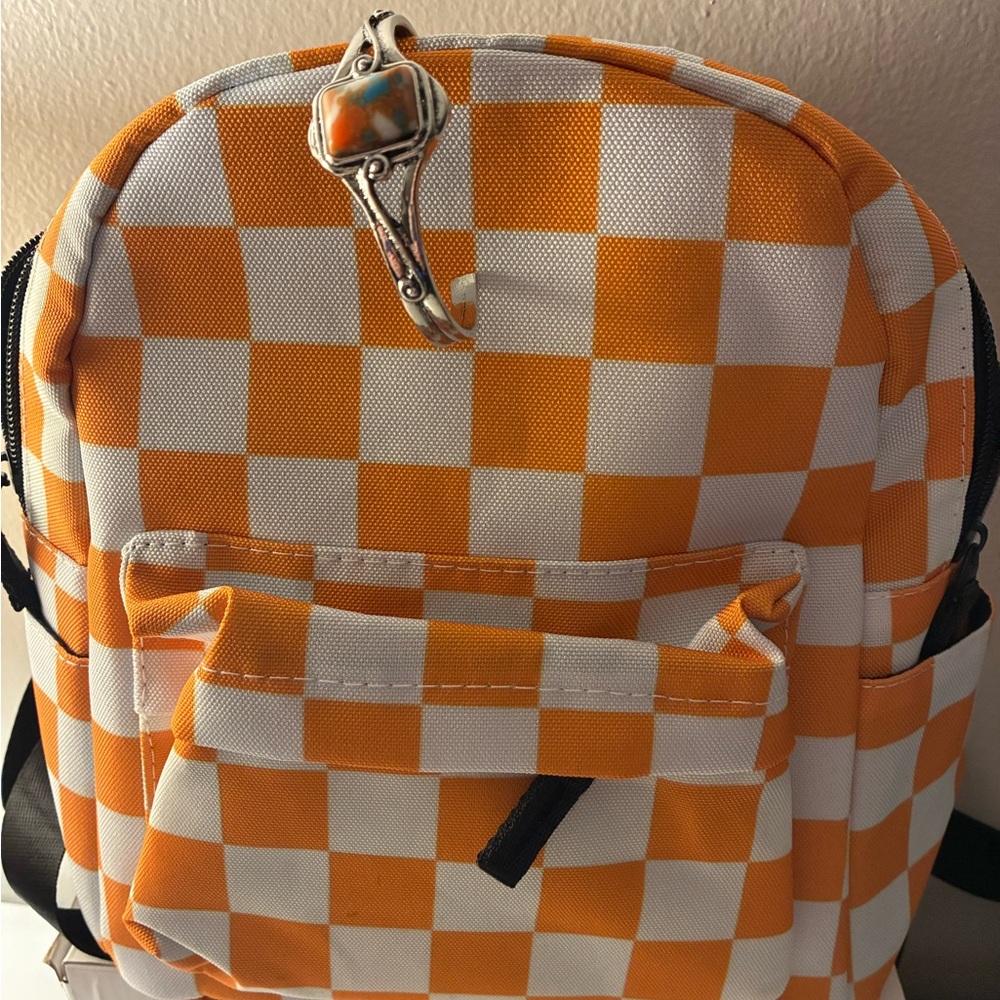Orange and White Checkered Backpack